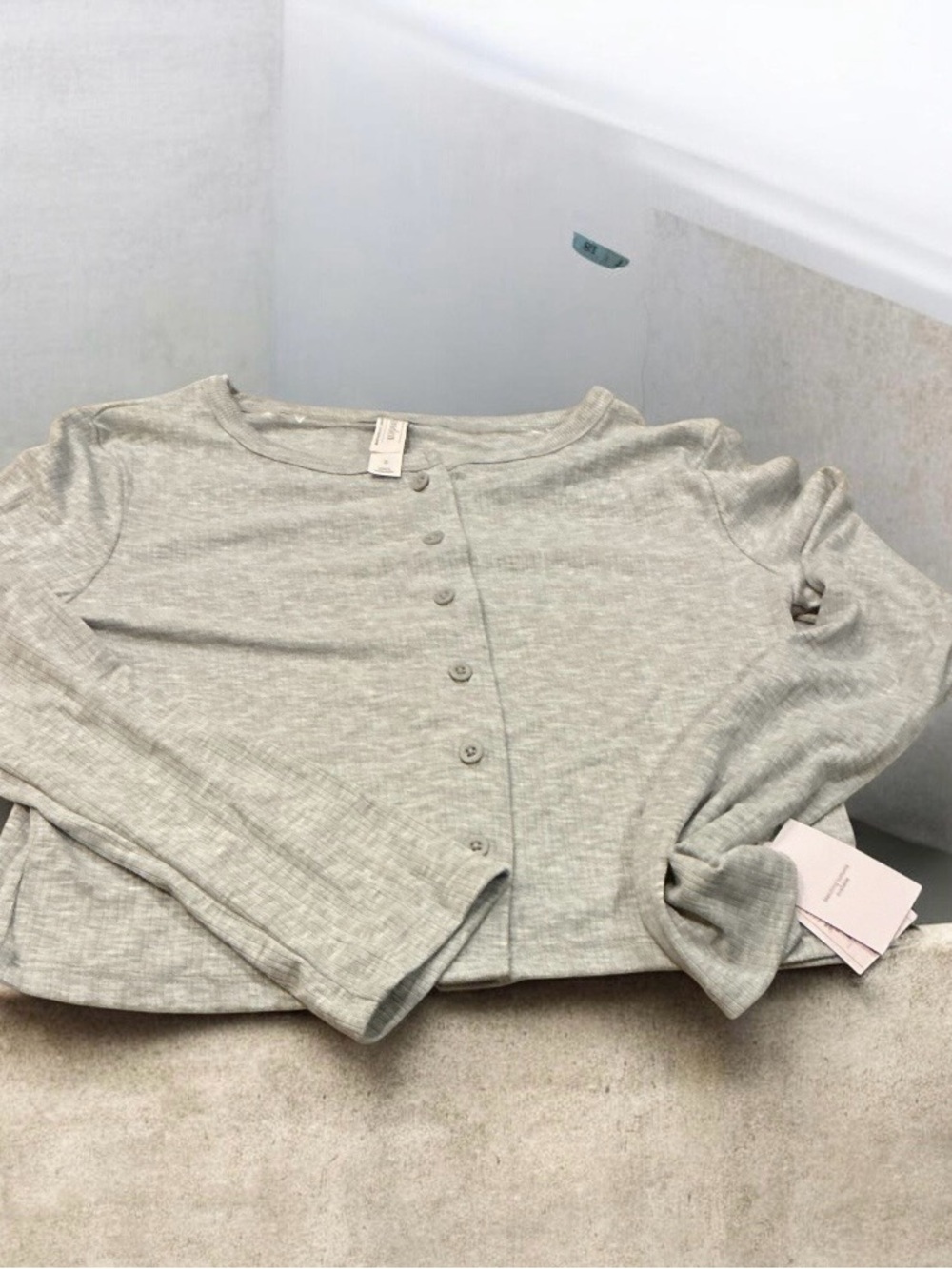 Auden Heather Gray Ribbed Long-Sleeve Top